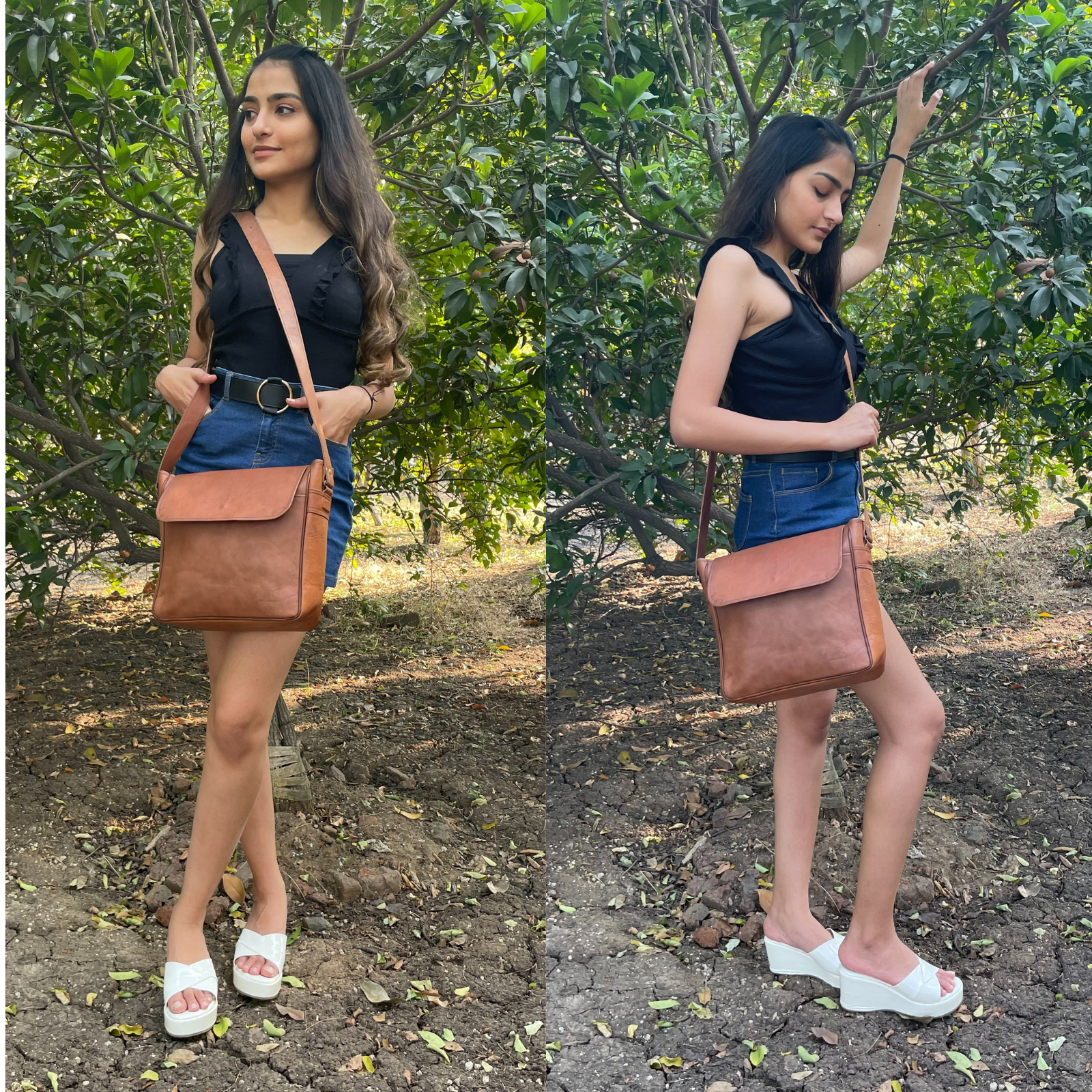 Women Crossbody Genuine Leather Brown Messenger Sling Shoulder bag 